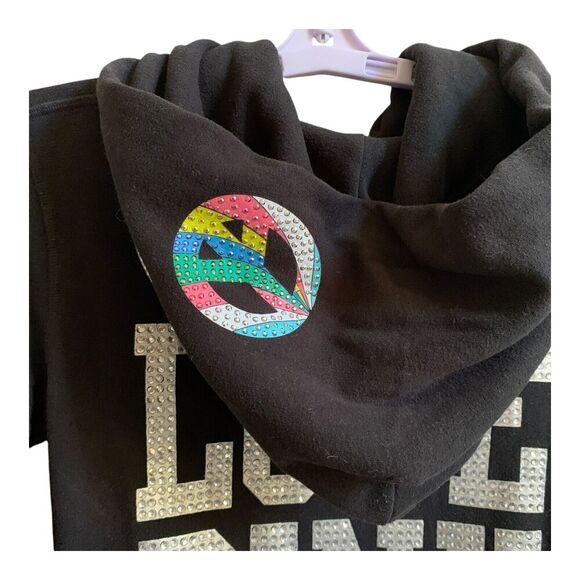 PINK Victorias Secret Jacket Womens S/P Black Logo Bling Sequin Hoodie Full Zip - Picture 8 of 14